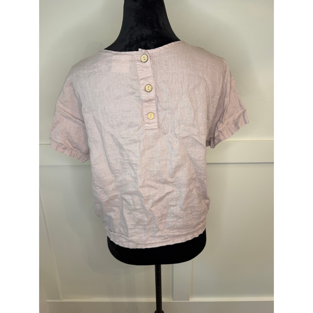 Rachel Zoe Womens 100% Linen Front Tie Short Sleeve Mauve Pink Blouse Top Size M - Picture 3 of 6